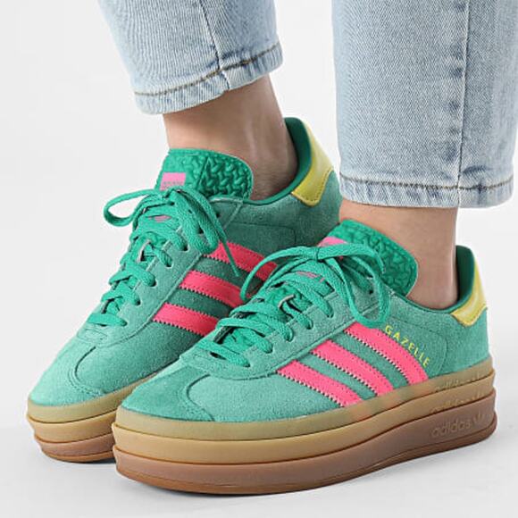 NEW Adidas Gazelle Bold Suede Leather Logo Wedge Sole Sneakers Green Size: 7.5 - Picture 1 of 10